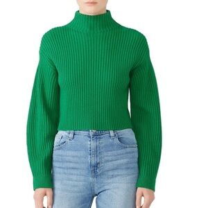 TIBI Green Rib Wool Pullover Sweater S – 100% Wool Cropped Fit